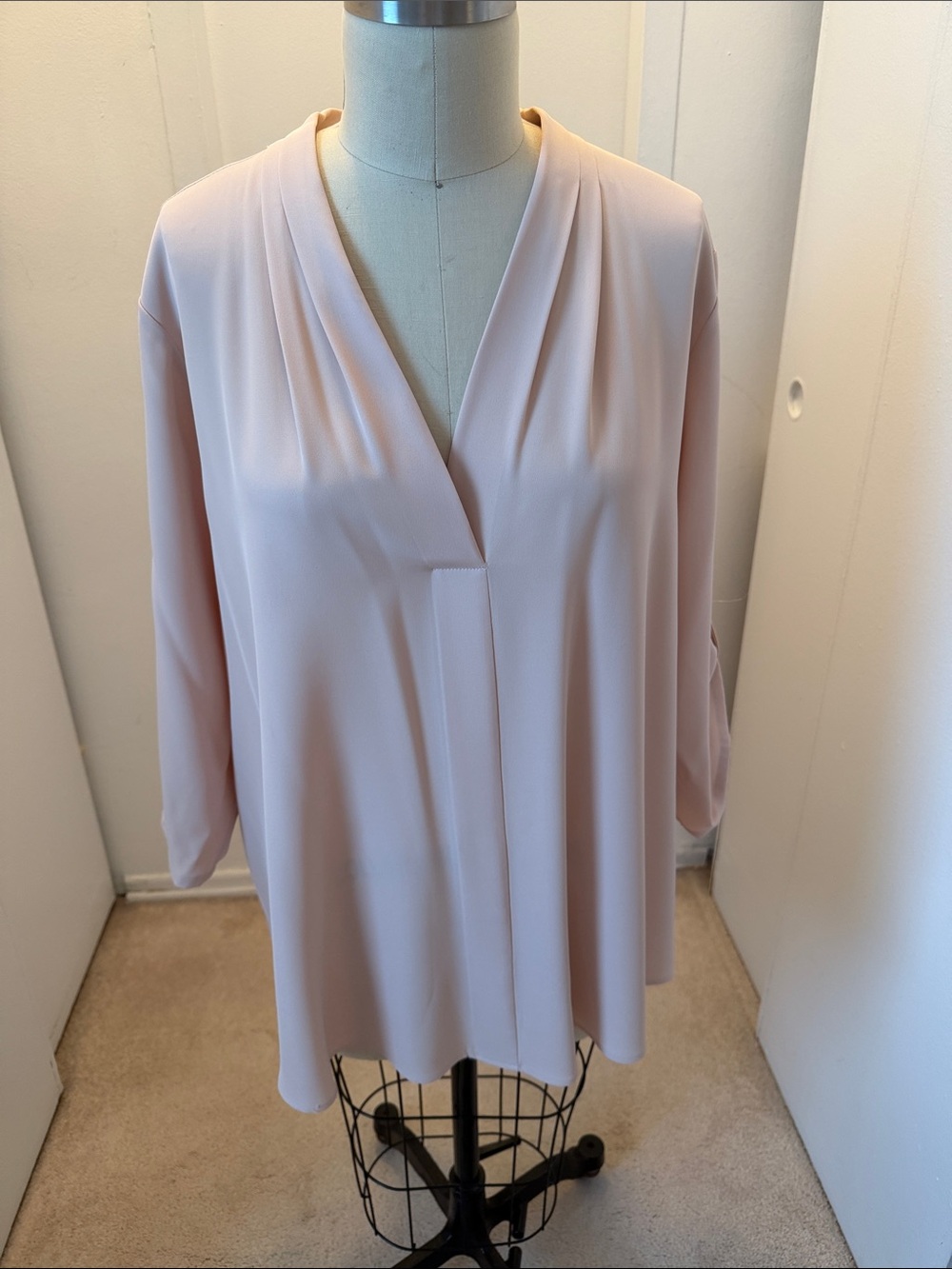 Calvin Klein Plus 3X Roll Sleeve Inverted Pleat Blouse Gold Button Pink